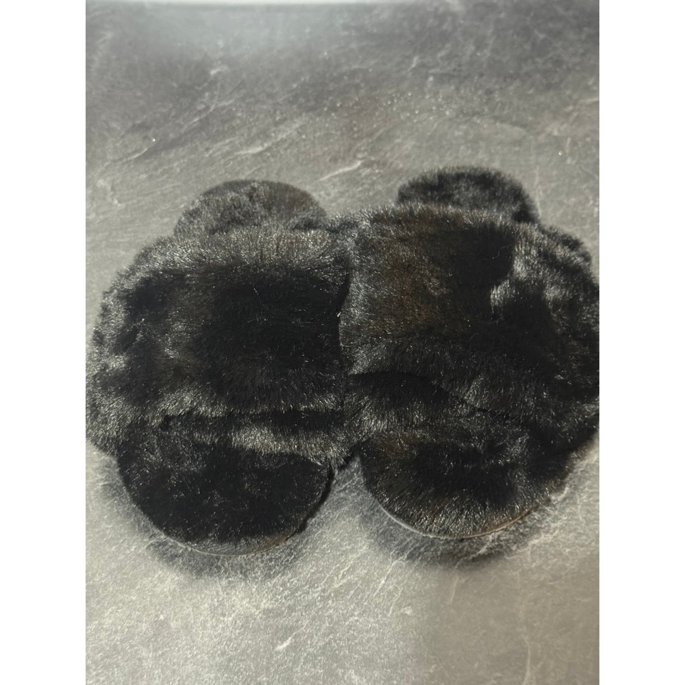 NWOT Aerie Black Fuzzy Slippers Women Size 7 Cozy Plush Indoor House Shoes Comfy